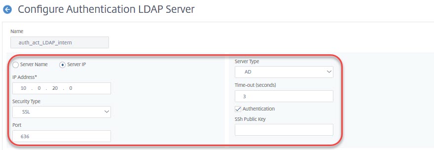 NetScaler LDAP authentication settings