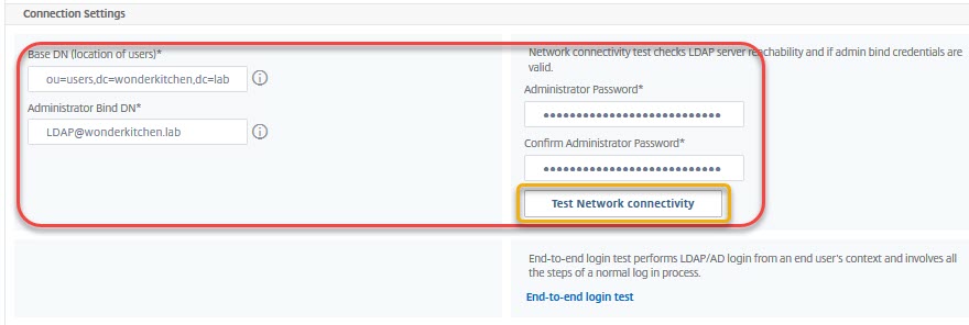 NetScaler LDAP authentication settings
