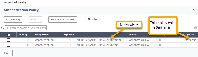 NetScaler: binding policies for variable numbers of factors