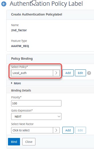 NetScaler: Binding policies into a policy label (n-factor authentication)