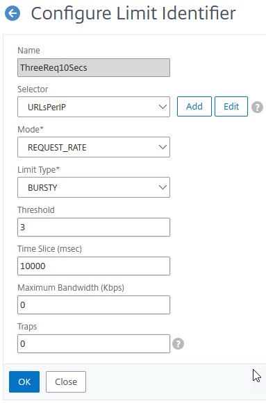 NetScaler: Add a Limit Identifier for rate limiting / DOS protection