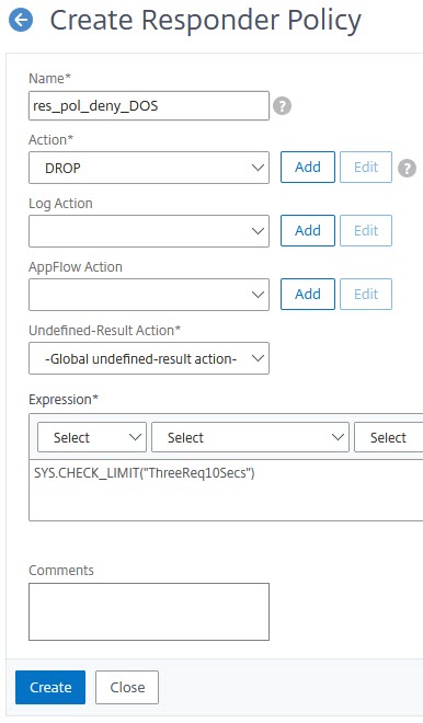 NetScaler: Rate limiting policy for DOS protection