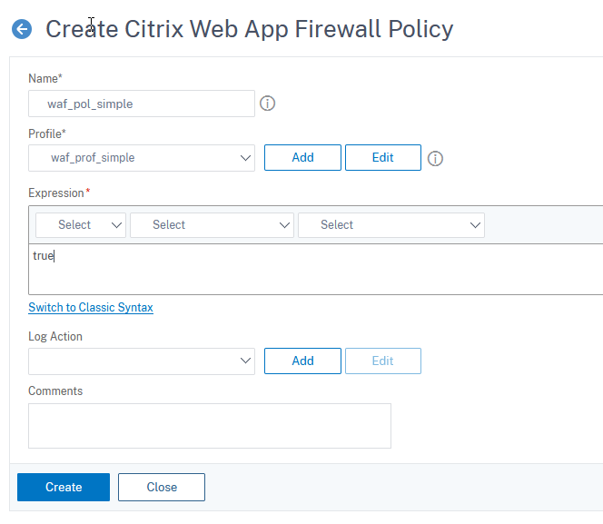 Citrix ADC WAF Policy