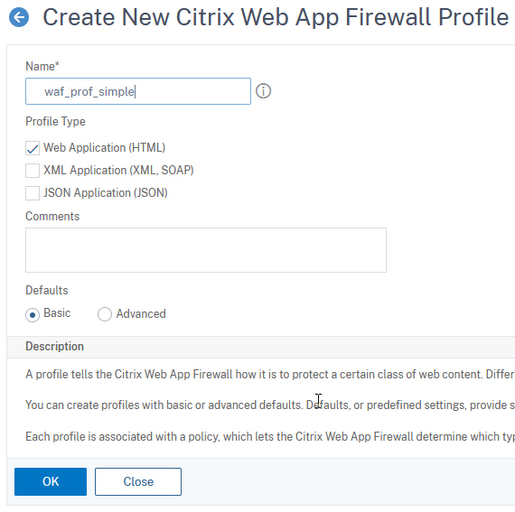 Citrix ADC WAF profile